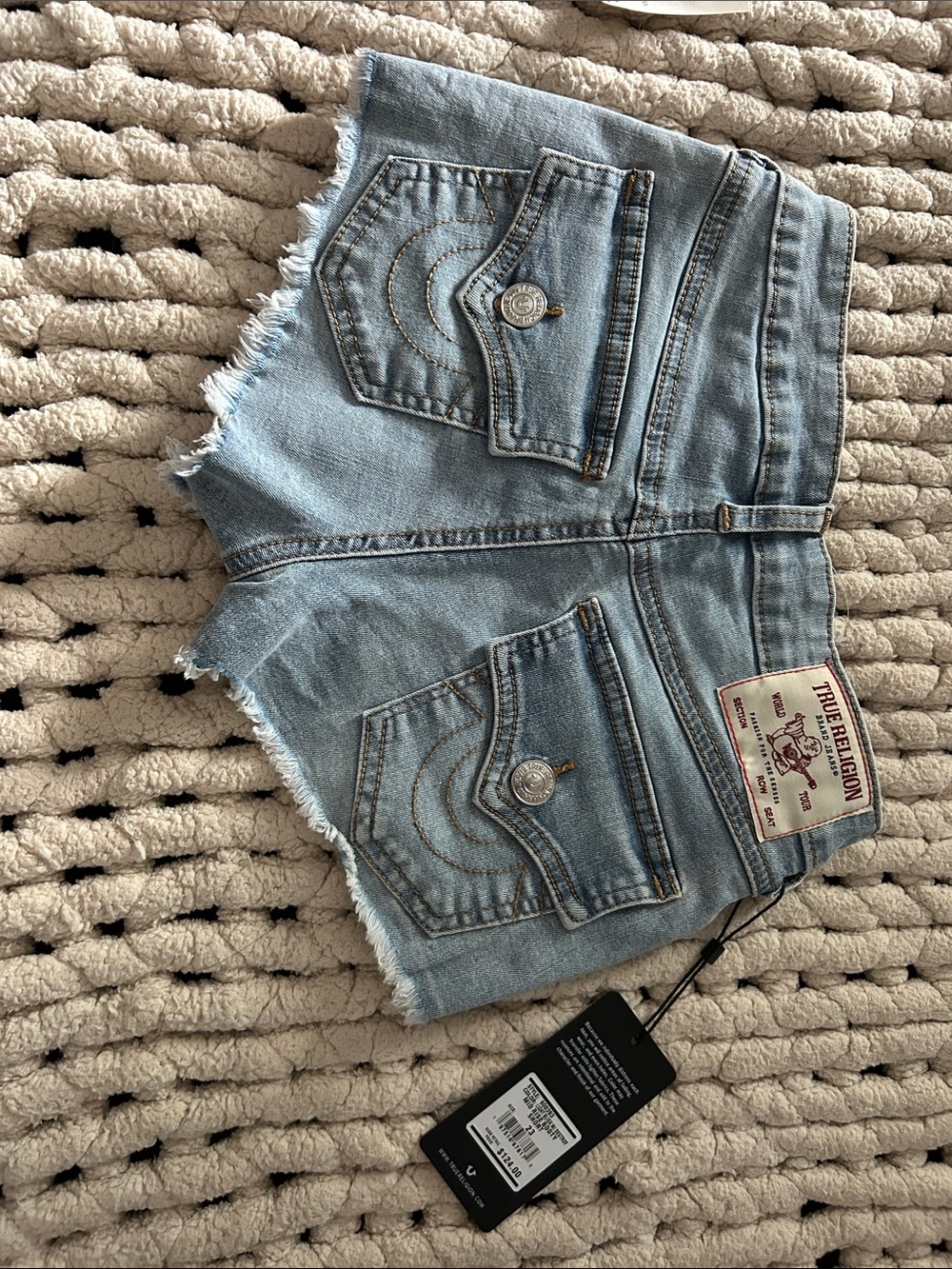 True Religion Light Wash Frayed Hem Denim Shorts- NEVER WORN- NWT